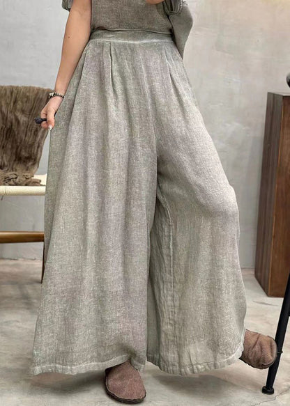 New Light Grey Pockets Elastic Waist Cotton Crop Pants Summer Au1063