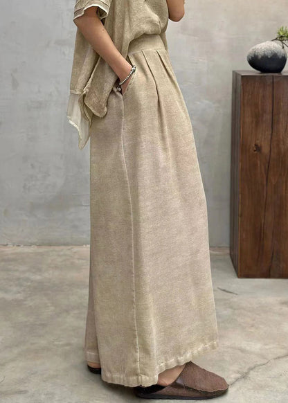 New Light Grey Pockets Elastic Waist Cotton Crop Pants Summer Au1063