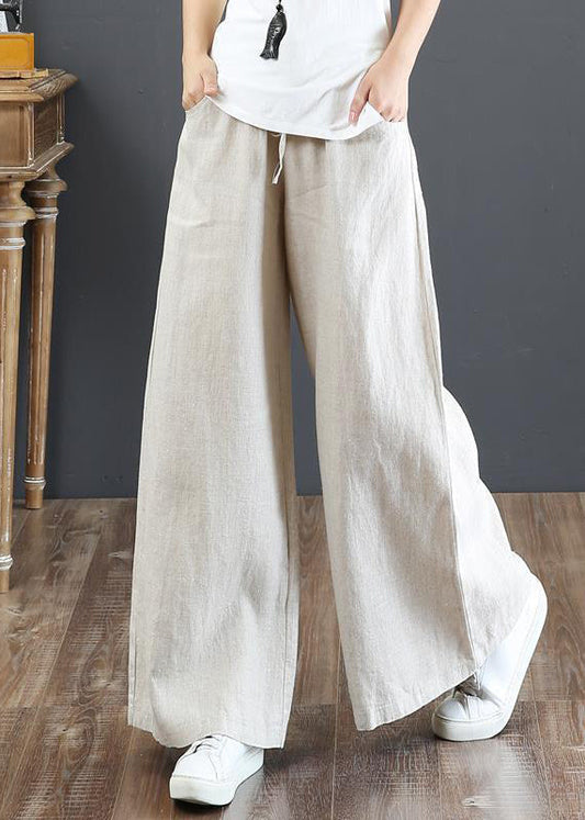 New Linen Pockets Elastic Waist Linen Wide Leg Pants Fall Qa029