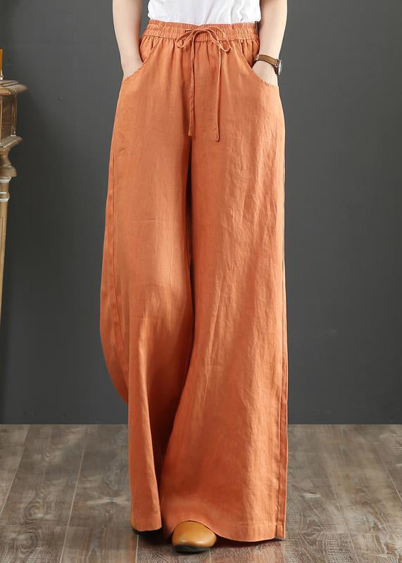 New Linen Pockets Elastic Waist Linen Wide Leg Pants Fall Qa029