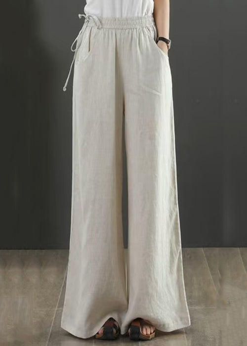 New Linen Pockets Elastic Waist Linen Wide Leg Pants Fall Qa029