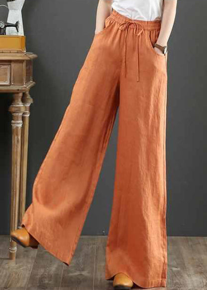 New Linen Pockets Elastic Waist Linen Wide Leg Pants Fall Qa029