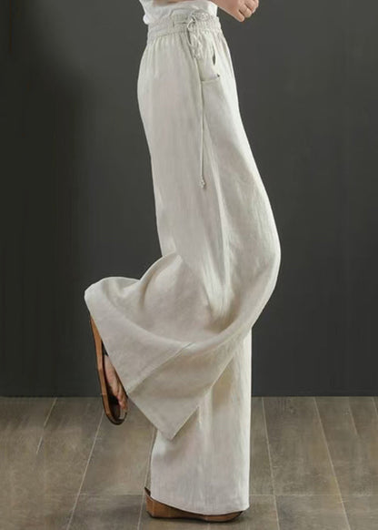 New Linen Pockets Elastic Waist Linen Wide Leg Pants Fall Qa029