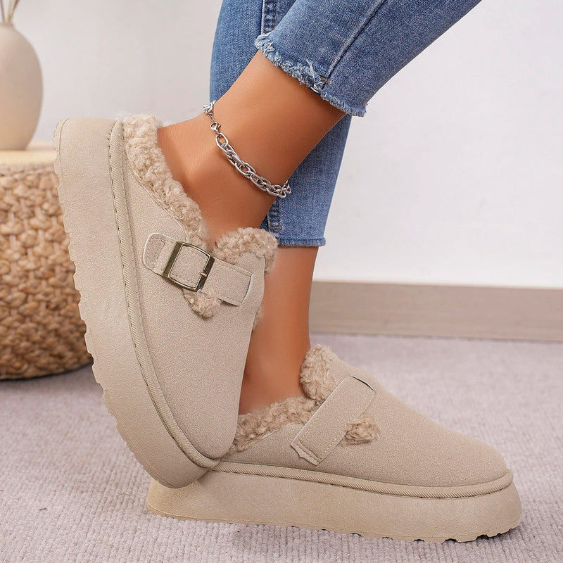 New Winter Boken Shoes Plush Retro Bean Shoes Cotton Flat Sole Slippers Platform Boots