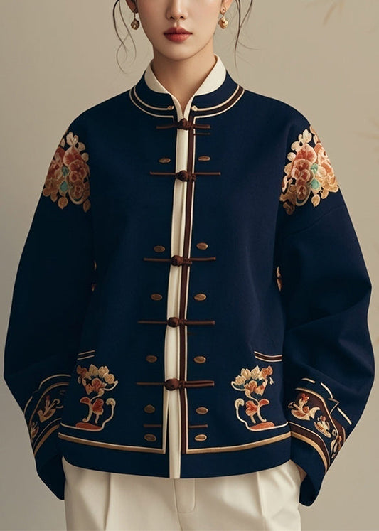 New Navy Button Print Original Design Cotton Coats Fall Er004