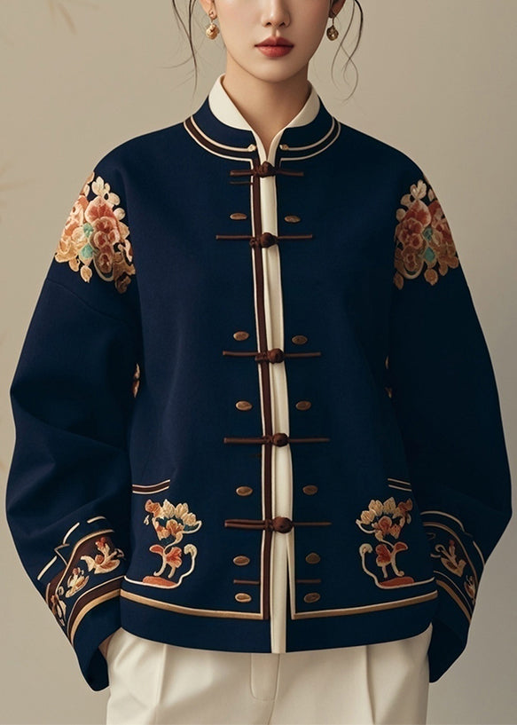 New Navy Button Print Original Design Cotton Coats Fall Er004