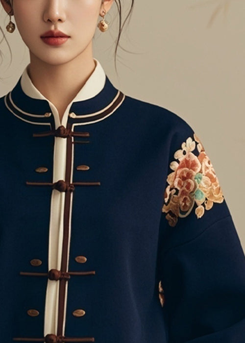 New Navy Button Print Original Design Cotton Coats Fall Er004