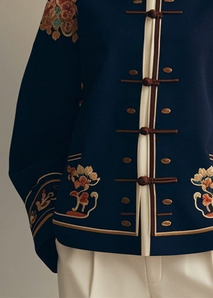 New Navy Button Print Original Design Cotton Coats Fall Er004