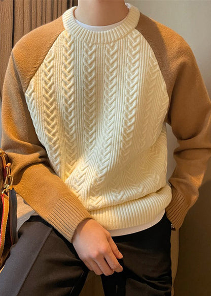 New Navy O Neck Patchwork Cable Knit Sweaters Spring Tk001
