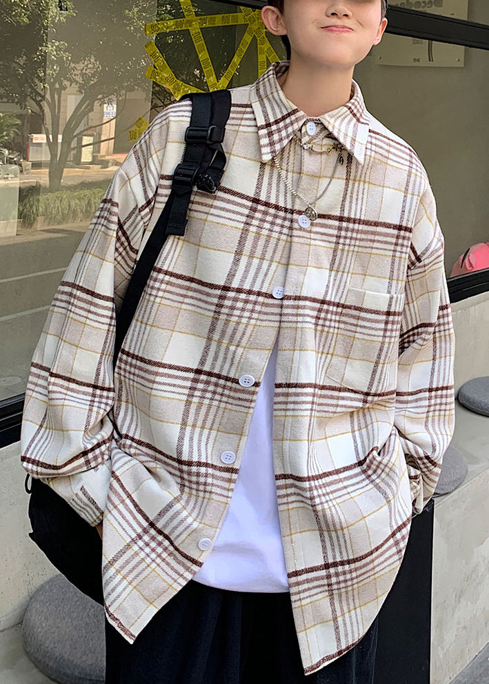New Navy Peter Pan Collar Plaid Woolen Shirts Coat Fall Ro007