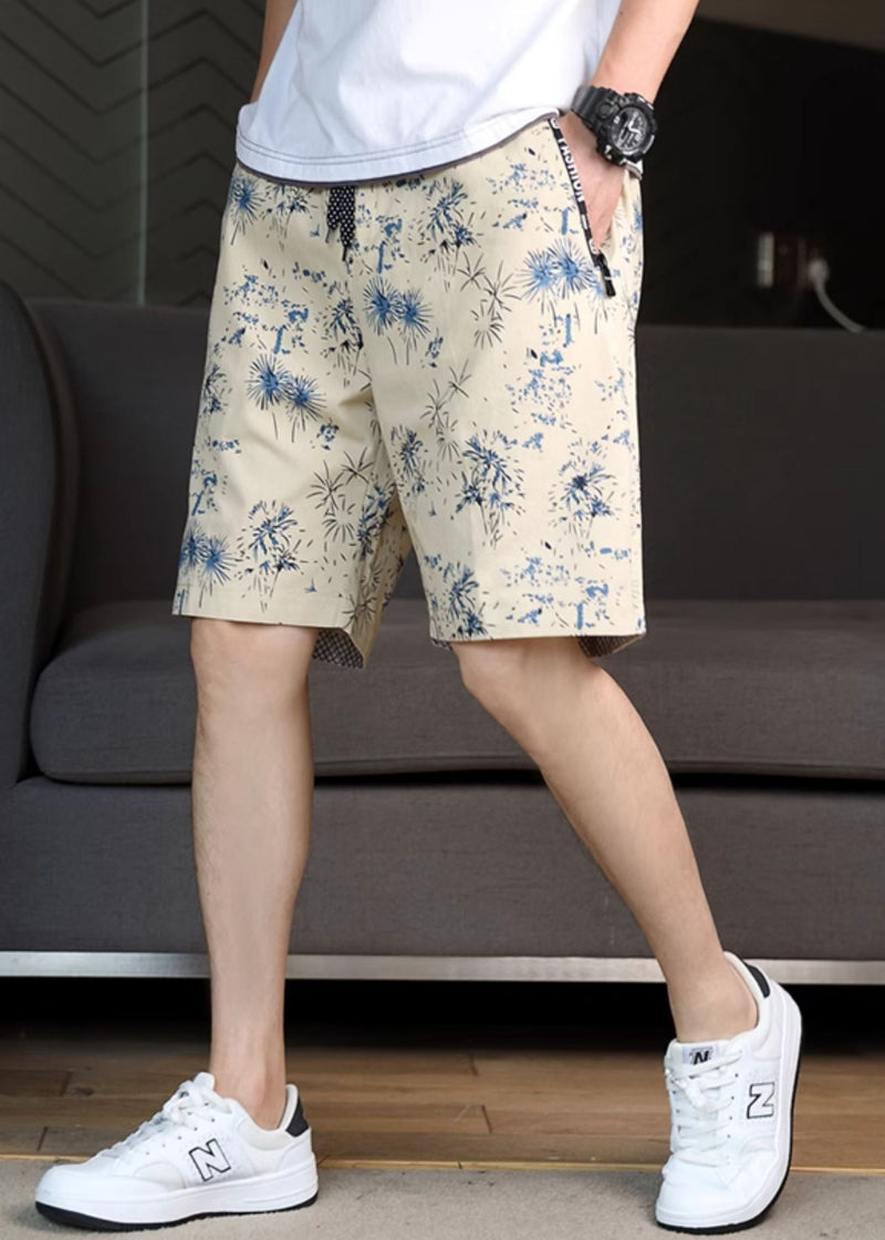 Navy Print Waist Cotton Shorts Summer Elastic New
