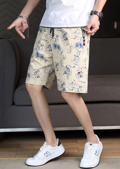Navy Print Waist Cotton Shorts Summer Elastic New