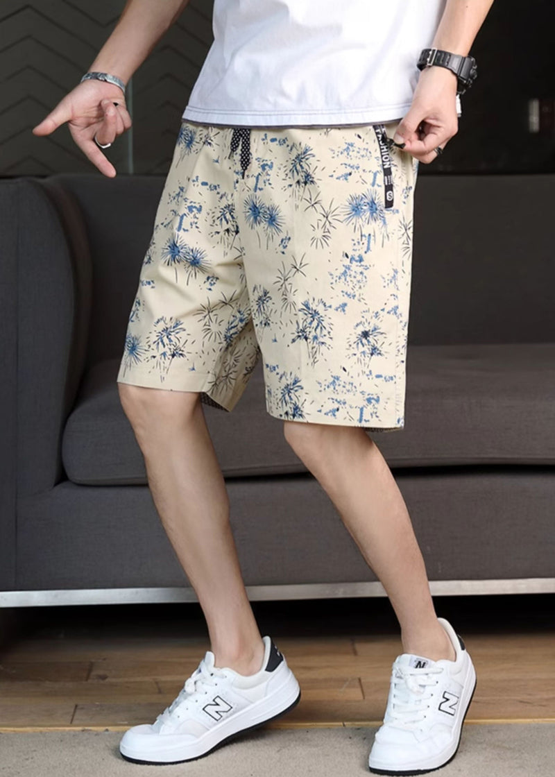 Navy Print Waist Cotton Shorts Summer Elastic New