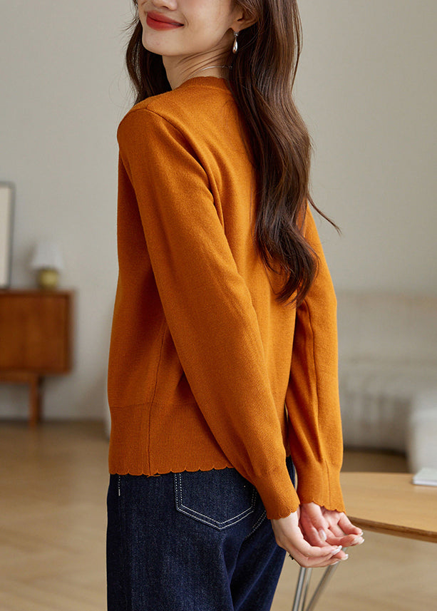 New Orange O Neck Button Cozy Wool Knit Coat Fall Qv062