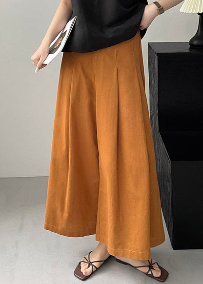 New Orange Pockets Cotton Wide Leg Pants Summer Qe045