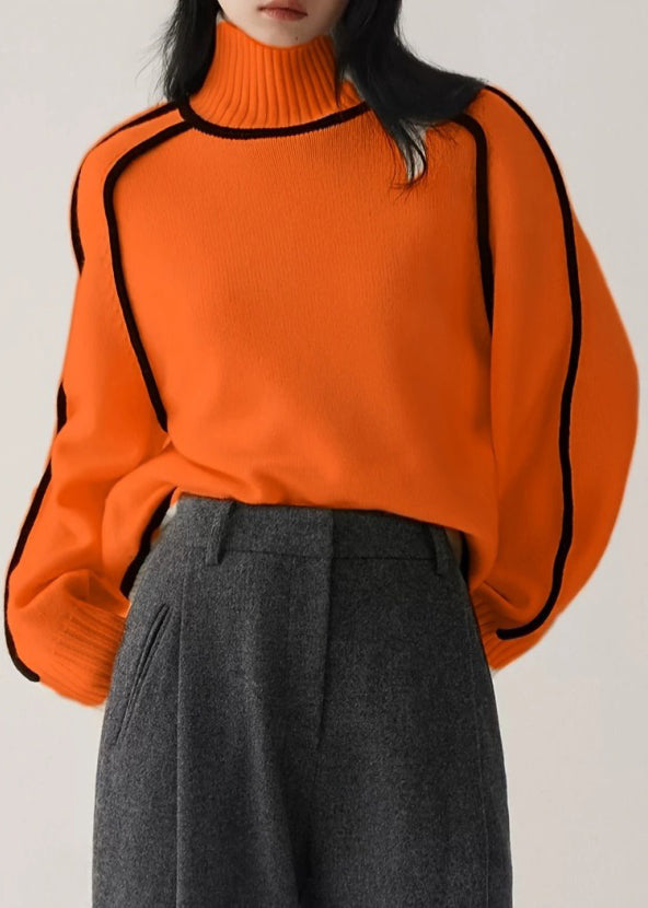 New Orange Striped Cozy Thick Knit Sweaters Spring Yw046