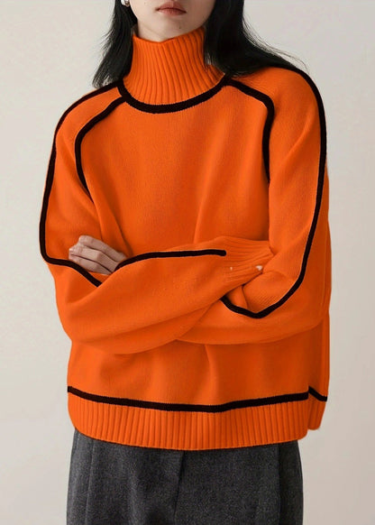 New Orange Striped Cozy Thick Knit Sweaters Spring Yw046