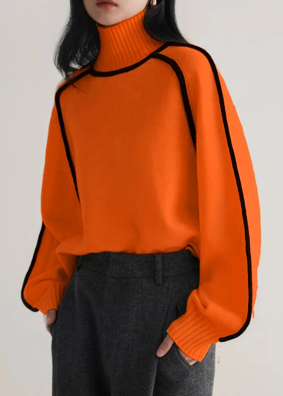 New Orange Striped Cozy Thick Knit Sweaters Spring Yw046