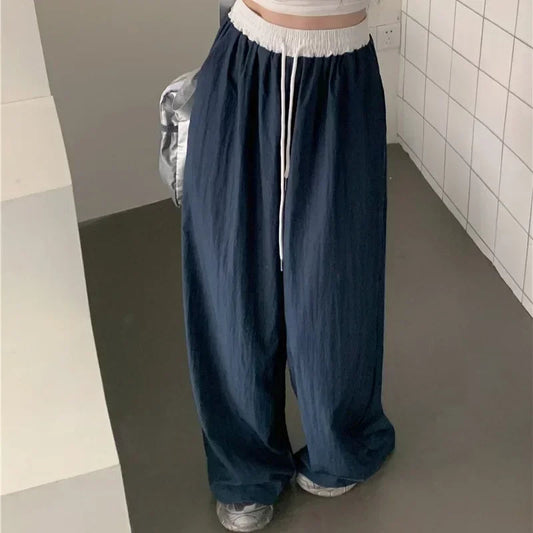 Patchwork Wide Leg Drape Straight Pant