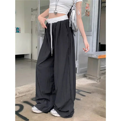 Patchwork Wide Leg Drape Straight Pant