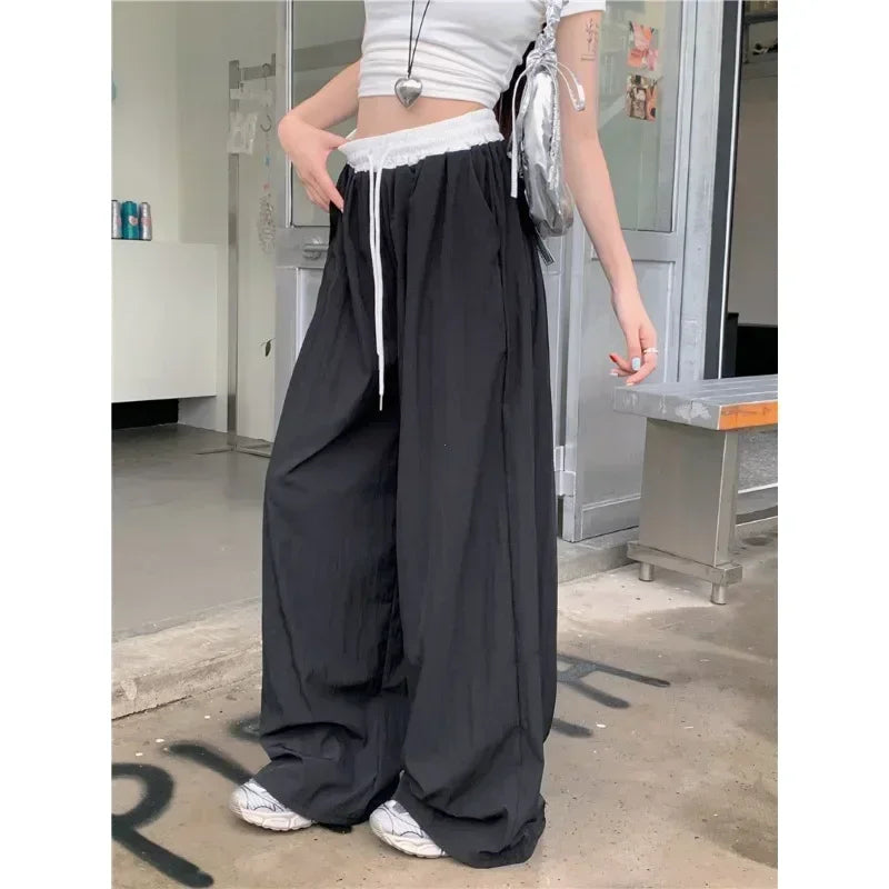 Patchwork Wide Leg Drape Straight Pant