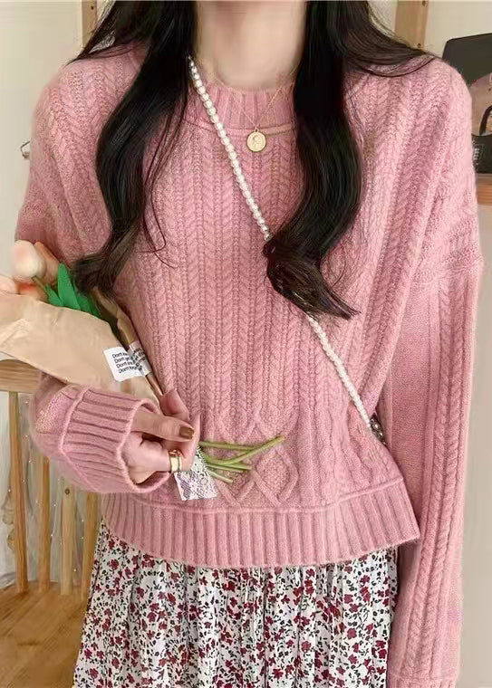 New Peacock Green O Neck Patchwork Cable Knit Sweaters Fall Tu046