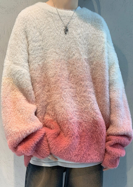 New Pink Gradient Color Thick Mink Hair Knitted Sweaters Fal Qh040