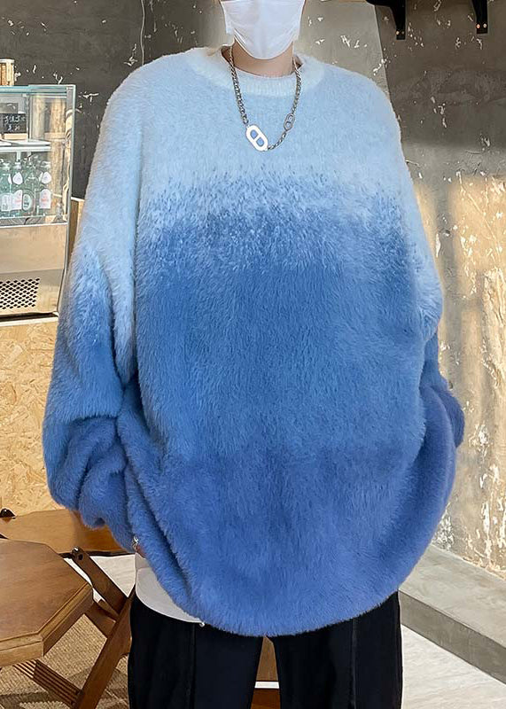 New Pink Gradient Color Thick Mink Hair Knitted Sweaters Fal Qh040