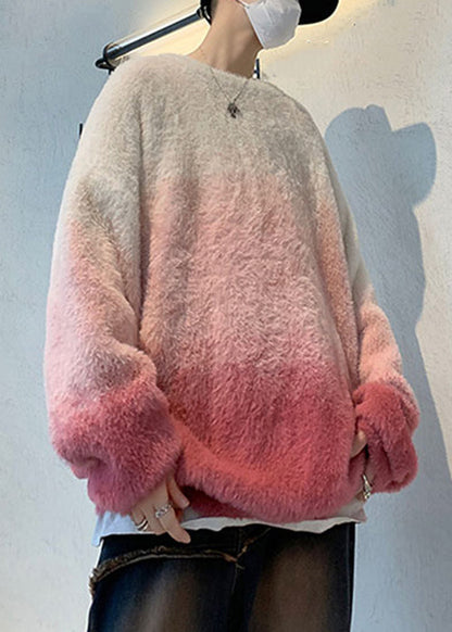 New Pink Gradient Color Thick Mink Hair Knitted Sweaters Fal Qh040