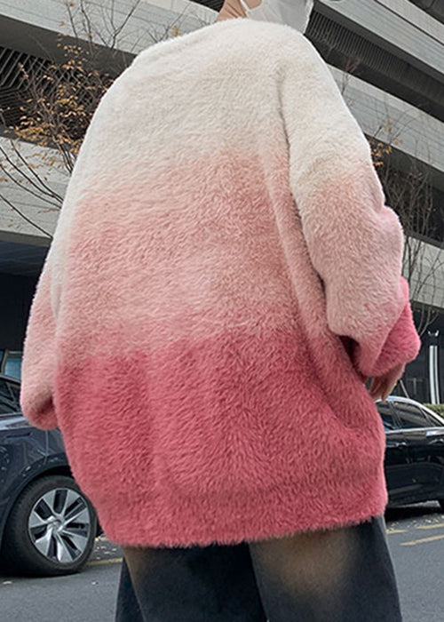 New Pink Gradient Color Thick Mink Hair Knitted Sweaters Fal Qh040