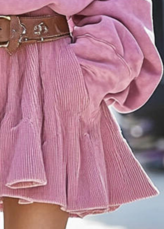 New Pink Hooded Sweatshirt and Skirts Cotton Two Pieces Set Fall Rk020