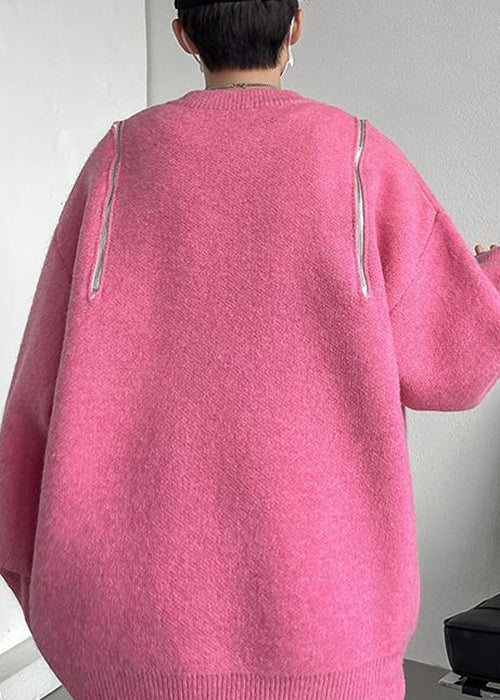 New Pink O Neck Hole Cozy Knit Sweater Fall Qh020