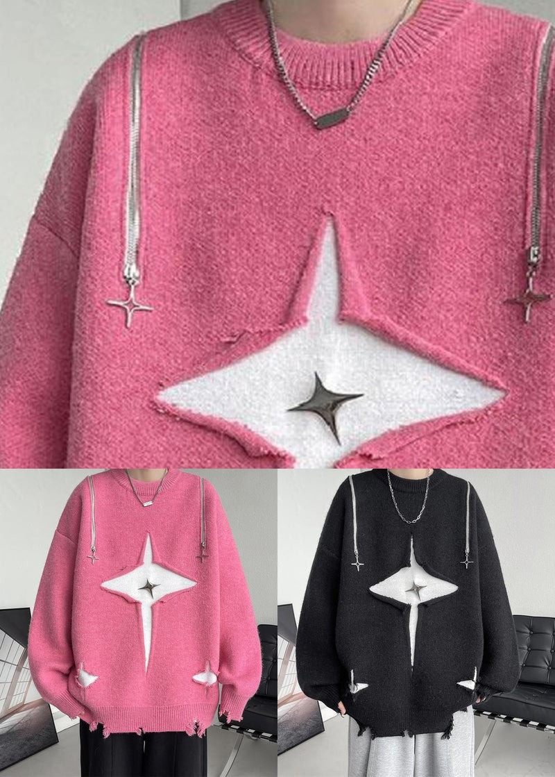 New Pink O Neck Hole Cozy Knit Sweater Fall Qh020