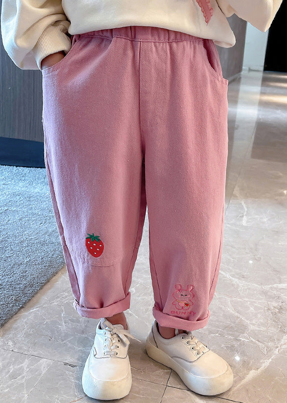 New Pink Patchwork Elastic Waist Harem Pants Tv012