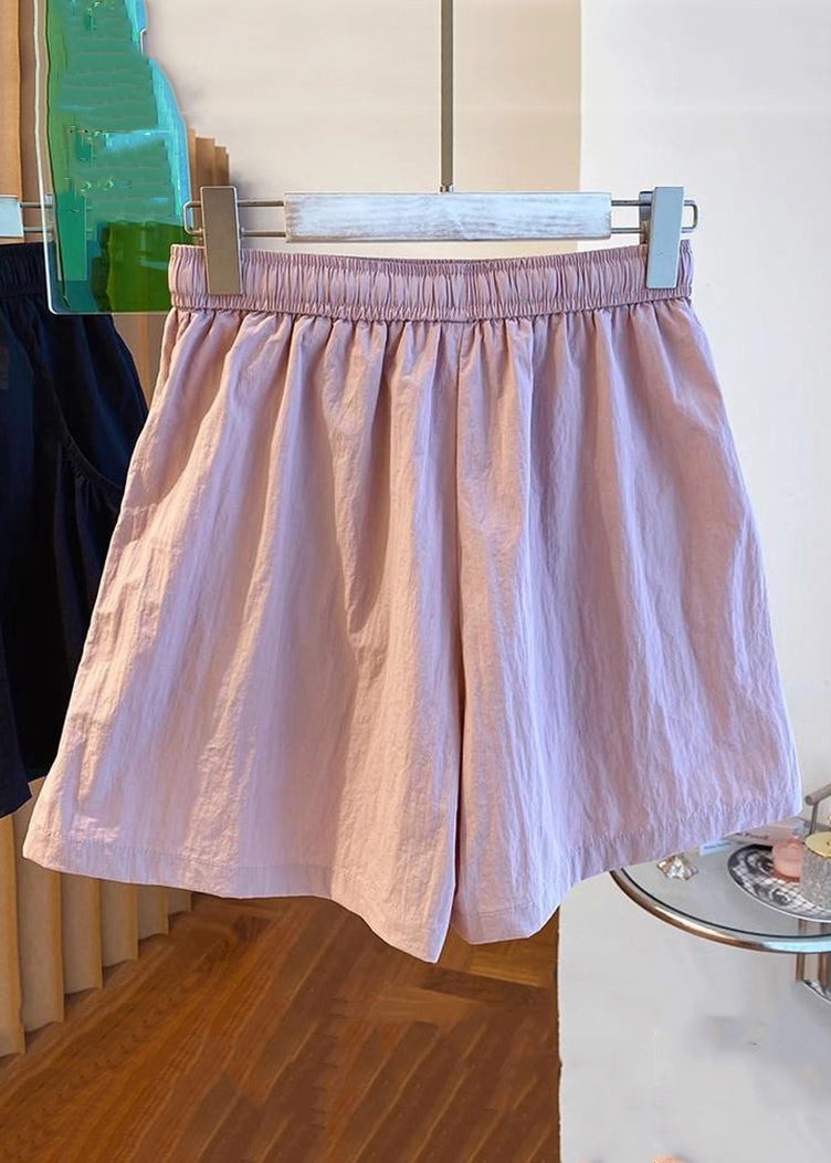 New Pink Pockets Elastic Waist Cotton Shorts Summer Qe012