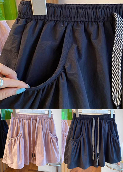 New Pink Pockets Elastic Waist Cotton Shorts Summer Qe012