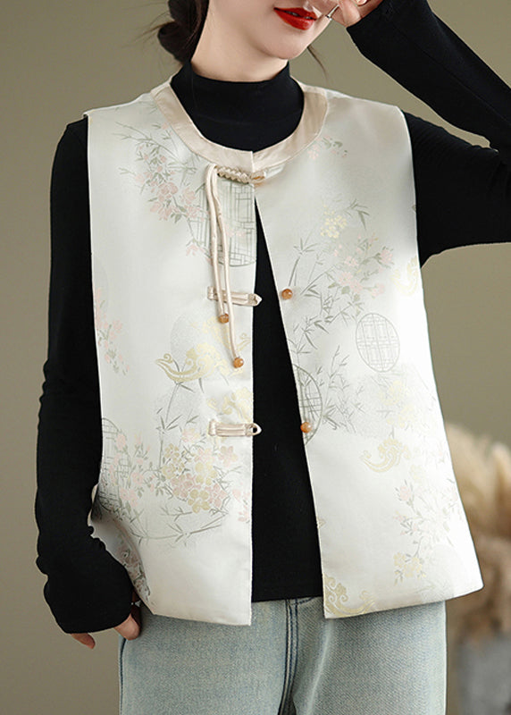 New Pink Print Chinese Button Silk Waistcoat Sleeveless Qg028