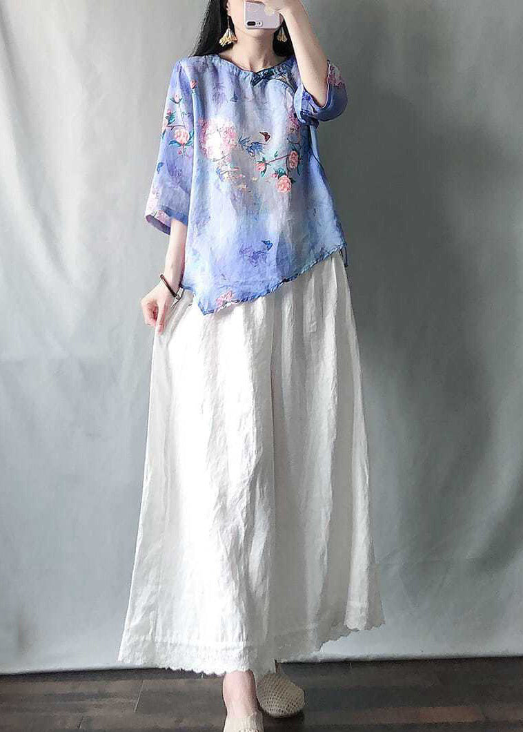 New Pink Print Tops and Yellow Wide Leg Pants Cotton Two-piece Set Half Sleeve Vv058