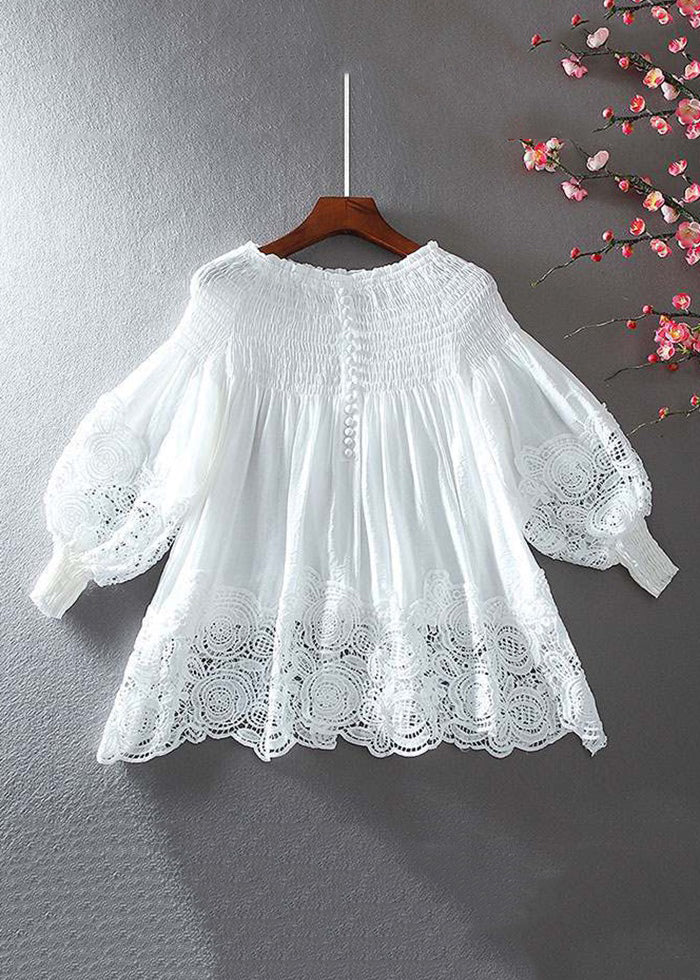 New Plaid Hollow Out Patchwork Cotton Blouse Bracelet Sleeve Vv019