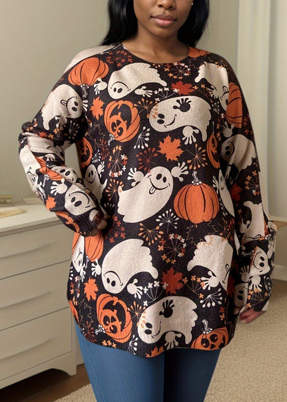 New Print O Neck Knitting Cotton Sweater Long Sleeve Ae1012