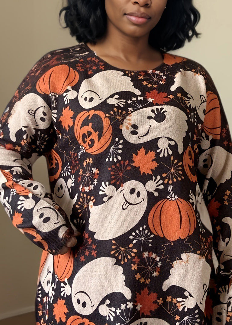 New Print O Neck Knitting Cotton Sweater Long Sleeve Ae1012