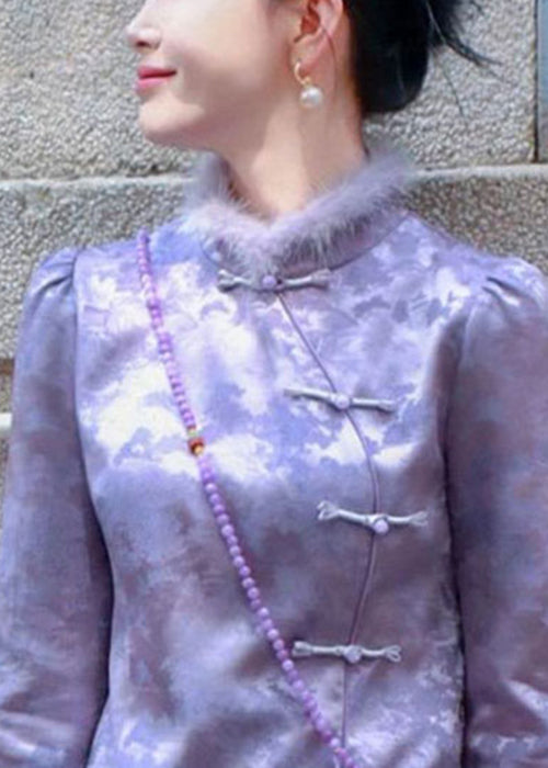 New Purple Button Patchwork Thick Coats Spring Rz009