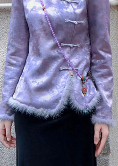 New Purple Button Patchwork Thick Coats Spring Rz009