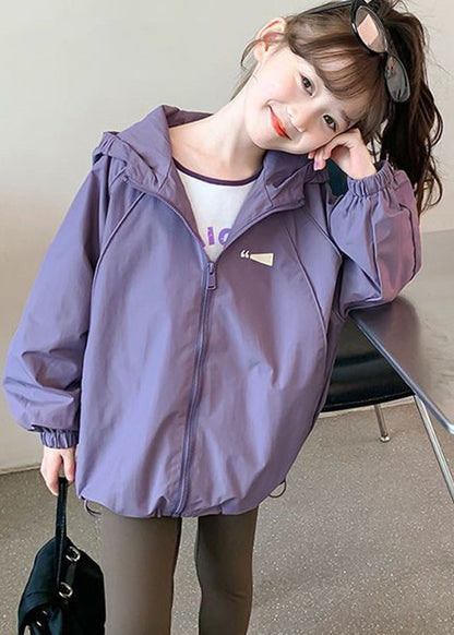New Purple Drawstring Patchwork Hoodie Coat Fall Qv036