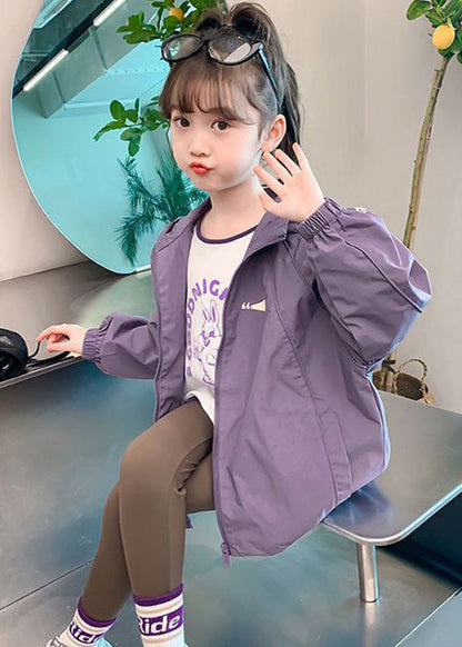 New Purple Drawstring Patchwork Hoodie Coat Fall Qv036