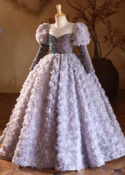 New Purple O-neck Sequins Tulle Long Dress Spring Yg015