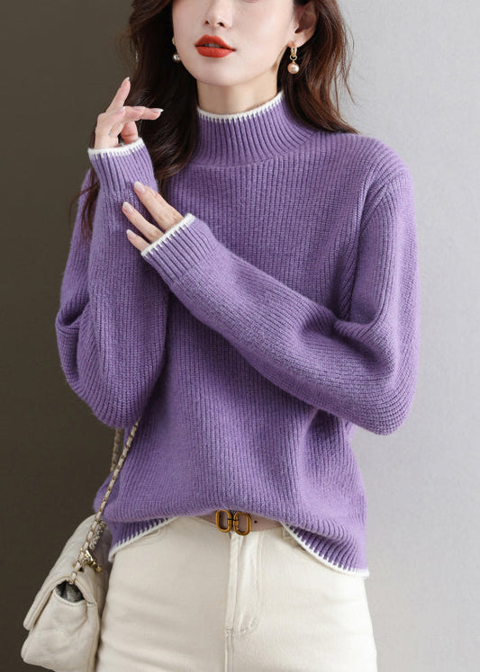 New Purple Turtleneck Thick Knit Sweaters Fall Qs031