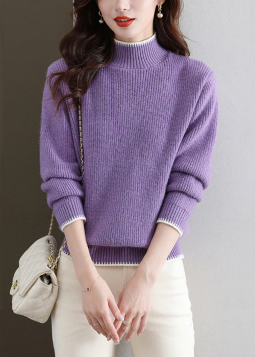 New Purple Turtleneck Thick Knit Sweaters Fall Qs031