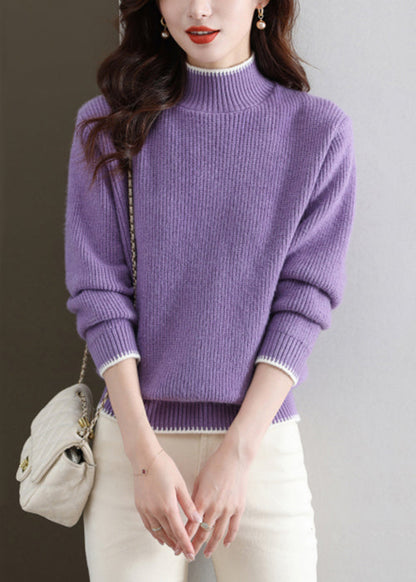 New Purple Turtleneck Thick Knit Sweaters Fall Qs031
