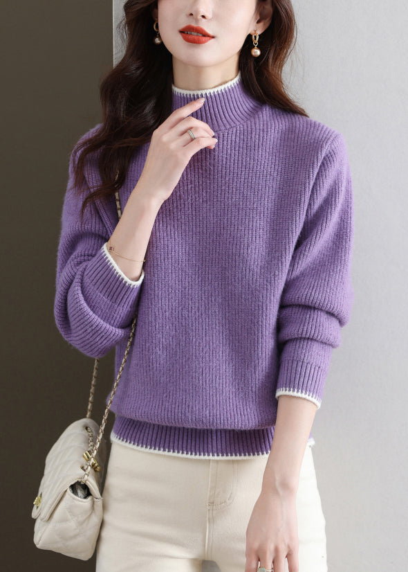 New Purple Turtleneck Thick Knit Sweaters Fall Qs031